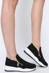 Black Diamante Platform Pumps With Zips - Consuela-Shoes