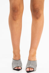 Black Diamante Pointed Toe Mule Heels - Isley-Heels