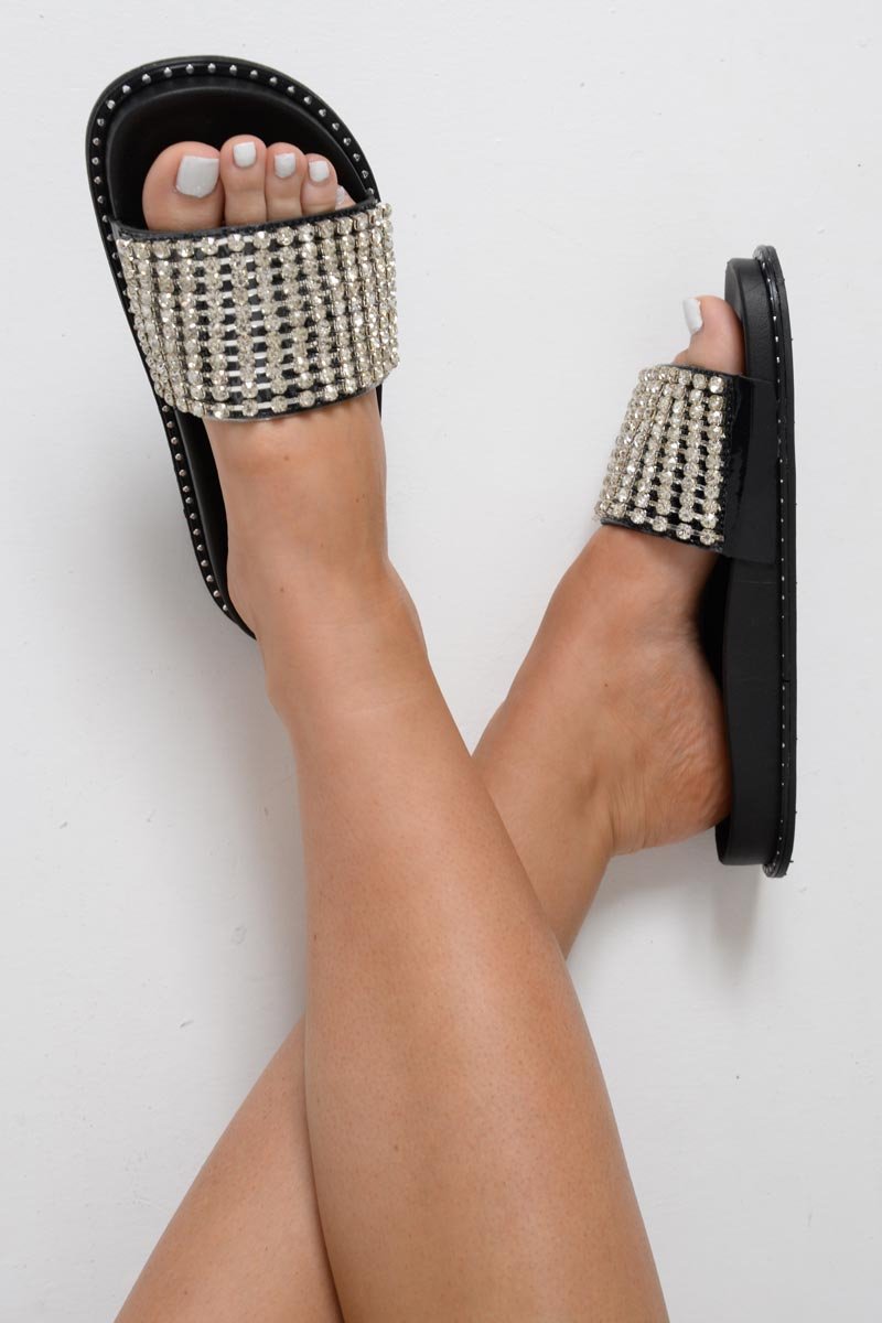 Black Diamante Sliders - Lassie-Sliders