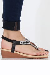 Black Diamante Sling Back Toe Bar Sandals - Mara-Sandals