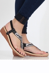 Black Diamante Sling Back Toe Bar Sandals - Mara-Sandals