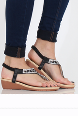 Black Diamante Sling Back Toe Bar Sandals - Mara-Sandals