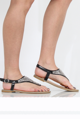 Black Diamante Sling Black Sandals - Abbey-Sandals