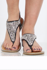Black Diamante Sling Black Sandals - Abbey-Sandals