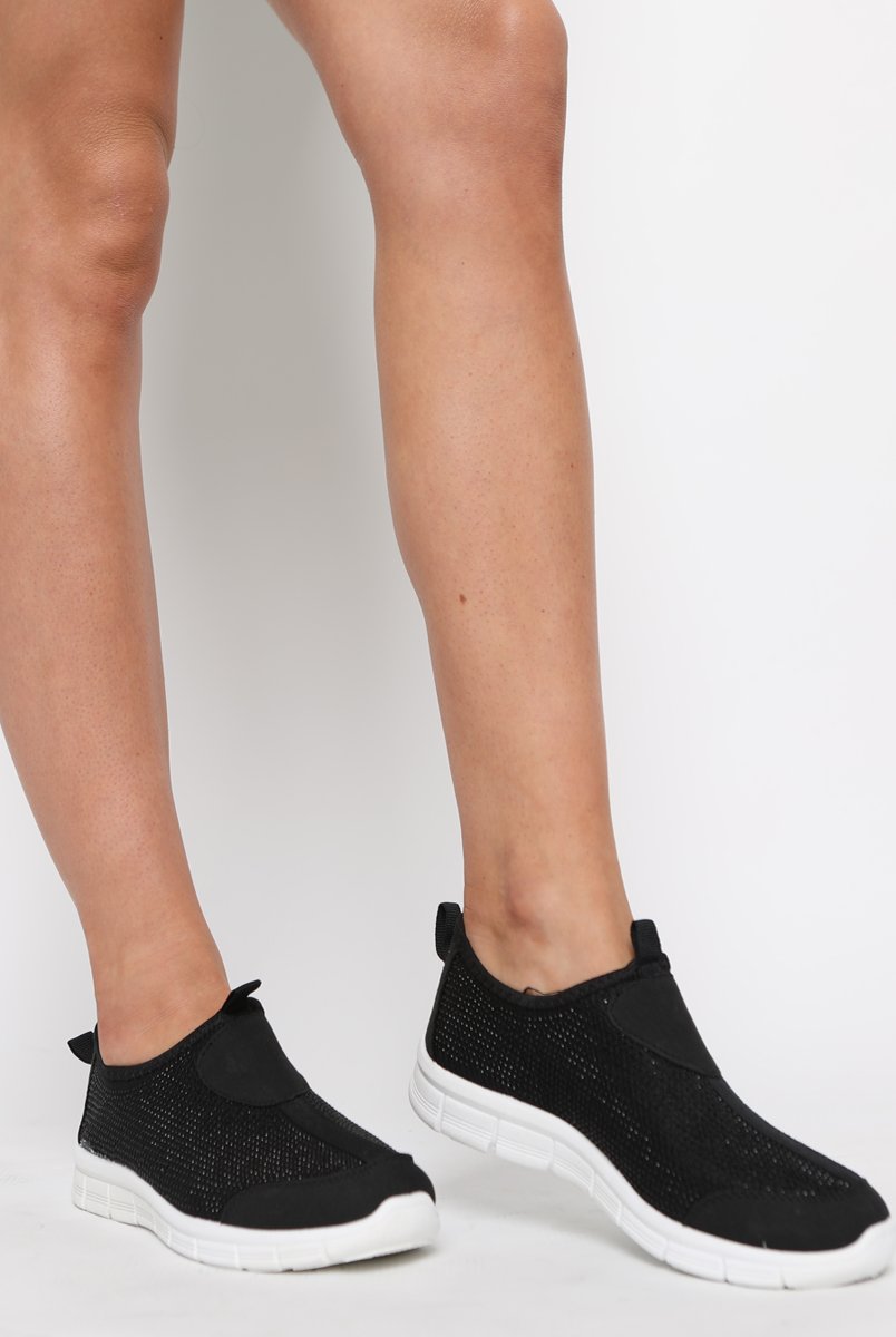 Black Diamante Sparkle Stretch Trainers - Hani-Trainers