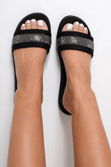 Black Diamante Strap Sliders - Kadyn-Sliders