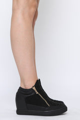 Black Diamante Zip Detail Wedged Trainers - Eloise-Trainers