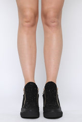 Black Diamante Zip Detail Wedged Trainers - Eloise-Trainers