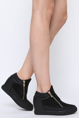 Black Diamante Zip Detail Wedged Trainers - Eloise-Trainers