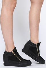 Black Diamante Zip Detail Wedged Trainers - Eloise-Trainers
