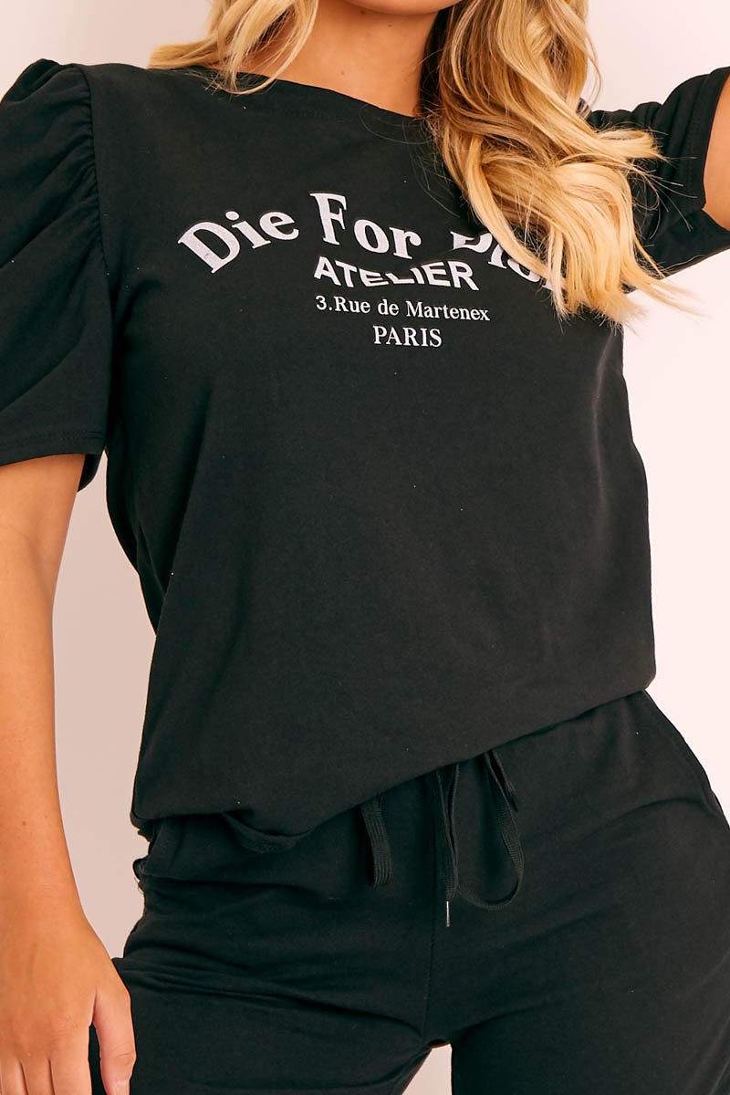 Black Die For Dior T-shirt and Shorts Loungewear Co-ord - Kaelie-Co-ords