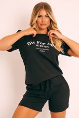 Black Die For Dior T-shirt and Shorts Loungewear Co-ord - Kaelie-Co-ords