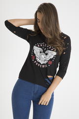 Black Distressed 'Arizona Phoenix' Print Top - Nova-Tops