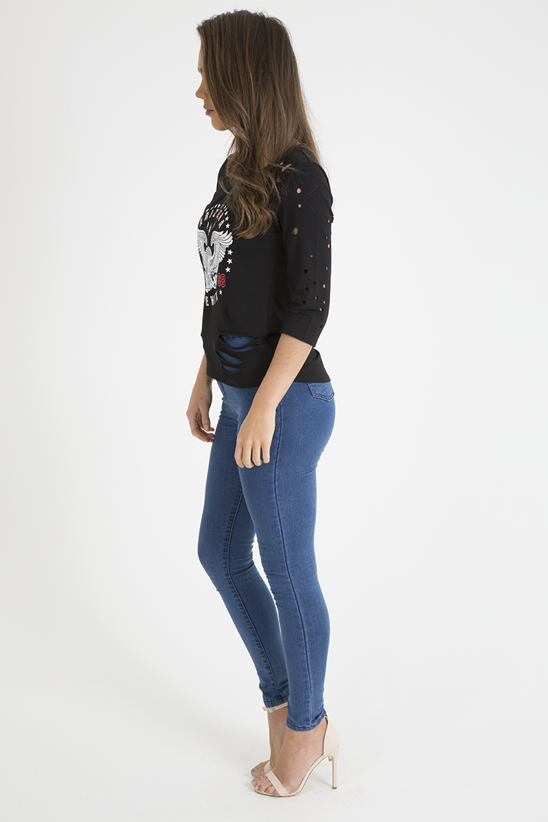 Black Distressed 'Arizona Phoenix' Print Top - Nova-Tops