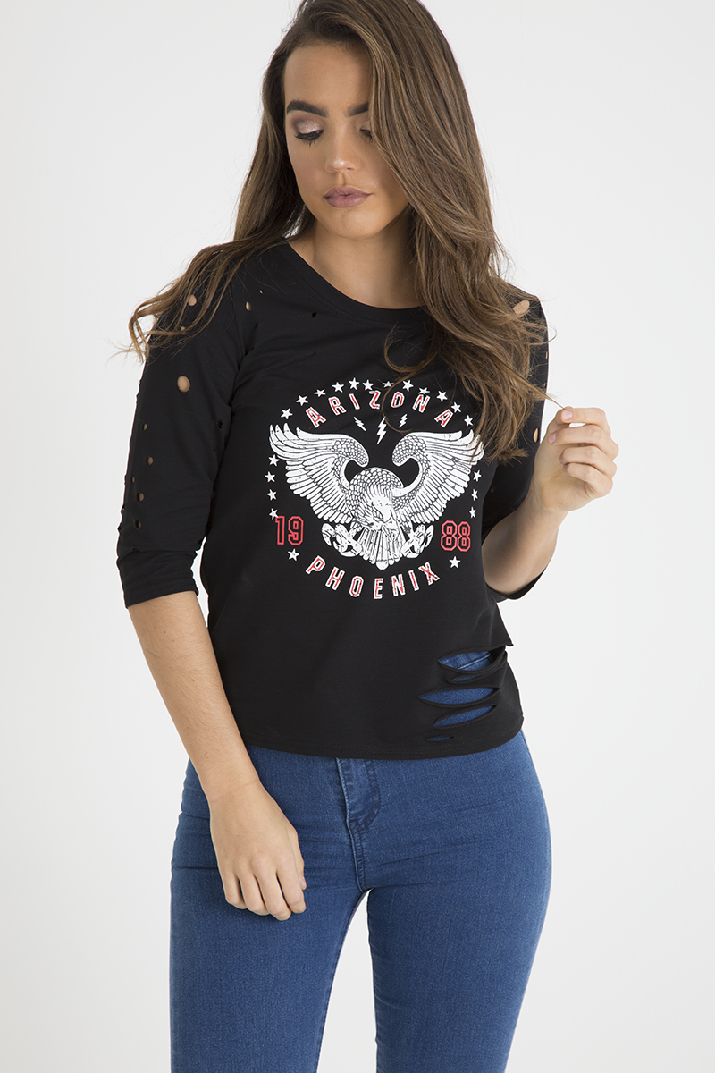 Black Distressed 'Arizona Phoenix' Print Top - Nova-Tops
