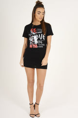 Black Distressed Back Graphic Print T Shirt Dress - Elle-Dresses