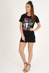 Black Distressed Back Graphic Print T Shirt Dress - Elle-Dresses