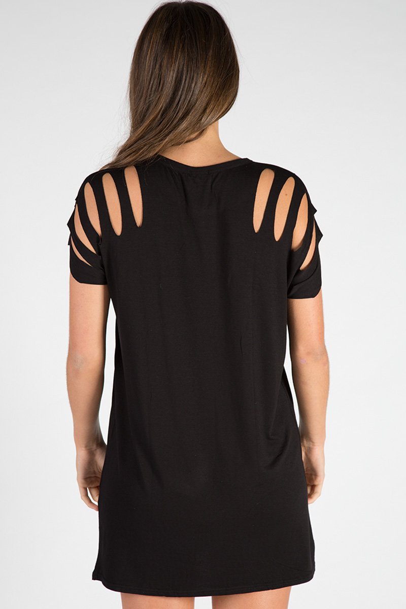 black ripped t shirt dress MIKUTA