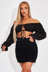 Black Distressed Denim Mini Skirt - Thaliah-Skirts