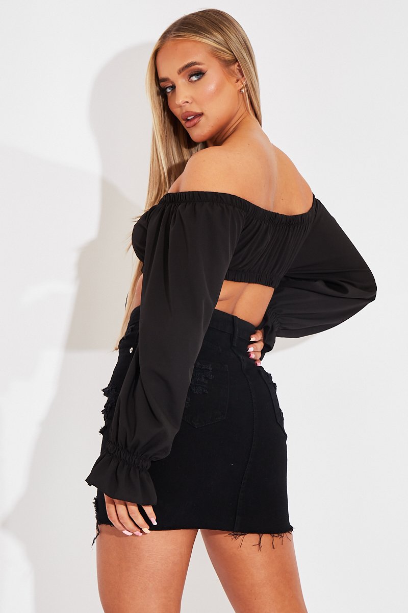 Black Distressed Denim Mini Skirt - Thaliah-Skirts