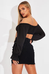 Black Distressed Denim Mini Skirt - Thaliah-Skirts