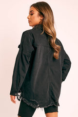 Black Distressed Denim Oversized Shirt - Deena-Shirts