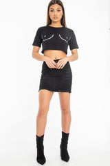 Black Distressed Denim Skirt - Blakelyn-Skirts