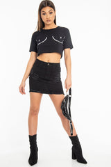 Black Distressed Denim Skirt - Blakelyn-Skirts