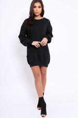 Black Distressed Detail Sweatshirt Jumper Dress - Ivy-Jumper