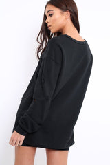 Black Distressed Detail Sweatshirt Jumper Dress - Ivy-Jumper