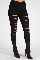 Black Distressed High Waisted Skinny Jeans - Jasmine-Jeans
