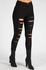 Black Distressed High Waisted Skinny Jeans - Jasmine-Jeans