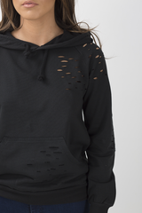 Black Distressed Hoodie - Kiera-Hoodies
