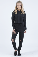 Black Distressed Hoodie Tracksuit - Mollie-Tracksuits