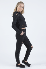 Black Distressed Hoodie Tracksuit - Mollie-Tracksuits