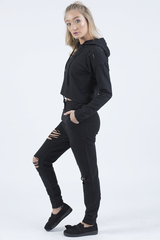 Black Distressed Hoodie Tracksuit - Mollie-Tracksuits