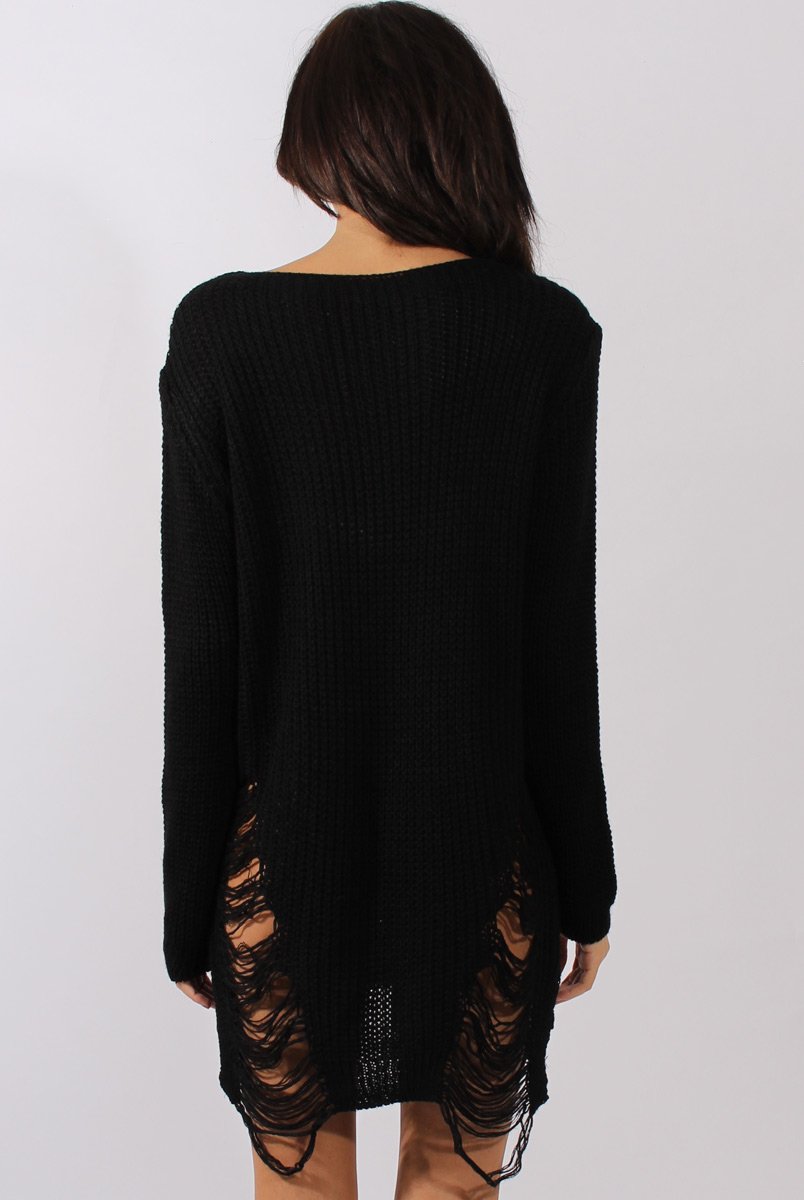 Black Distressed Jumper Dress - Kim-Jumper