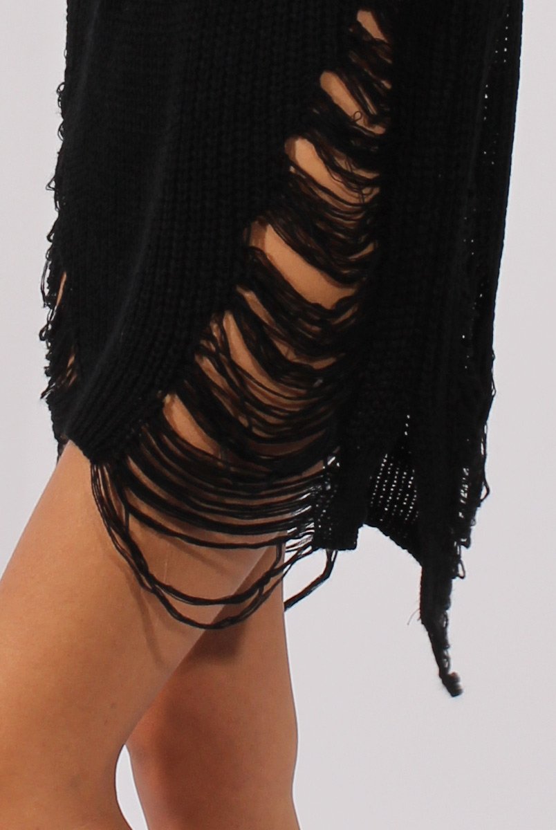 Black Distressed Jumper Dress - Kim-Jumper
