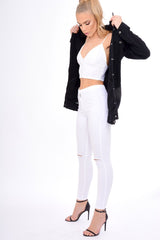 Black Distressed Oversized Denim Jacket - Penny-Jackets