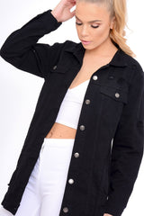 Black Distressed Oversized Denim Jacket - Penny-Jackets