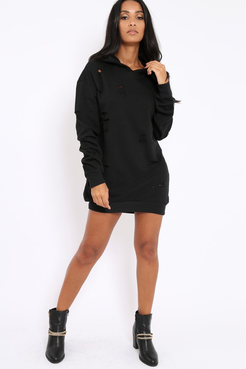 Black Distressed Oversized Hoodie - Khloe-Loungewear