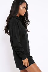 Black Distressed Oversized Hoodie - Khloe-Loungewear