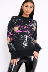 Black Distressed Paint Splatter Jumper - Mina-Jumper