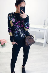Black Distressed Paint Splatter Jumper - Mina-Jumper
