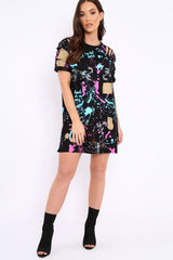 Black Distressed Paint Splatter T-Shirt Dress - Masa-Dresses