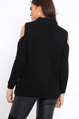 Black Distressed Pearl Chunky Knit Jumper - Narla-Jumper