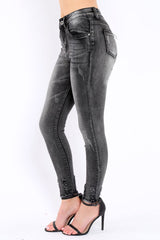 Black Distressed Skinny Jeans - Isabellah-Jeans