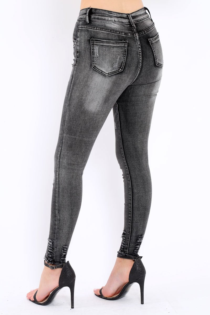 Black Distressed Skinny Jeans - Isabellah-Jeans