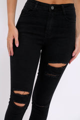 Black Distressed Stretch Skinny Jeans - Fynley-Jeans