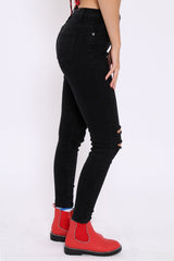 Black Distressed Stretch Skinny Jeans - Fynley-Jeans